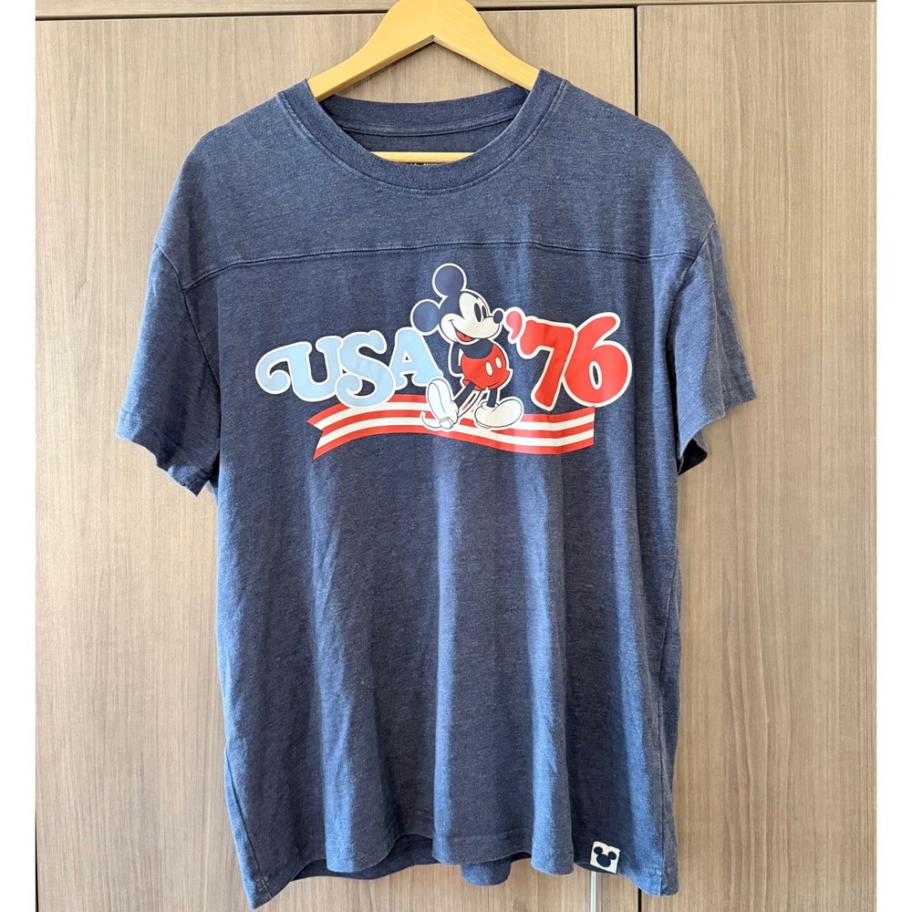 Disney Mens Large Mickey Mouse USA '76 Mineral Wash Yoke Graphic Tee